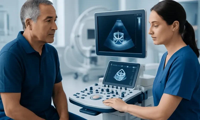 Doctor and patient during an ultrasound examination at Acibadem Hospital.