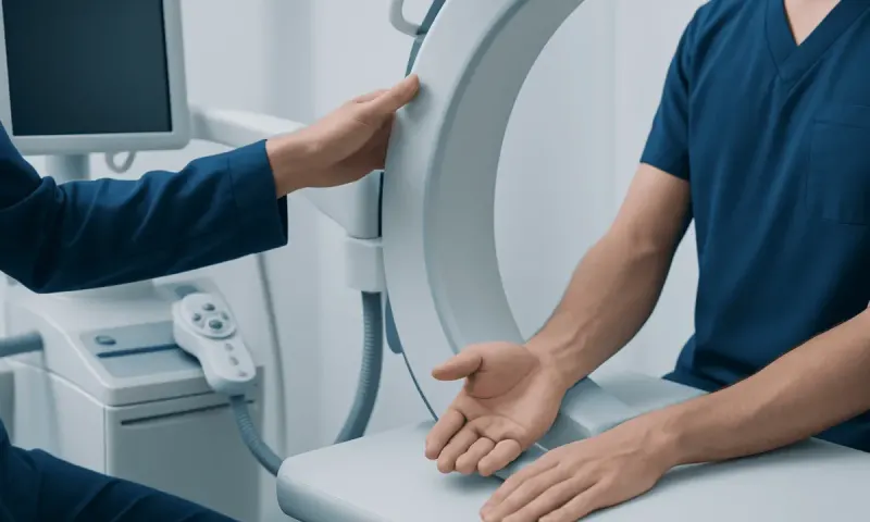 Medical imaging procedure for wrist examination at Acibadem Hospital.