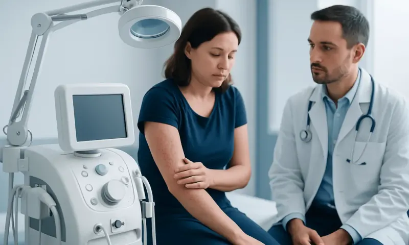 Doctor examining a patient with ultrasound in a hospital room.