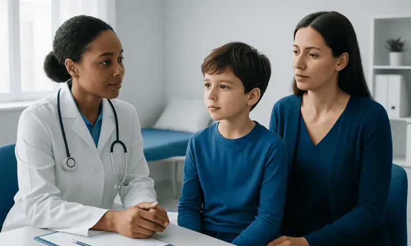 Pediatric consultation at Acibadem Hospital with doctor and mother.