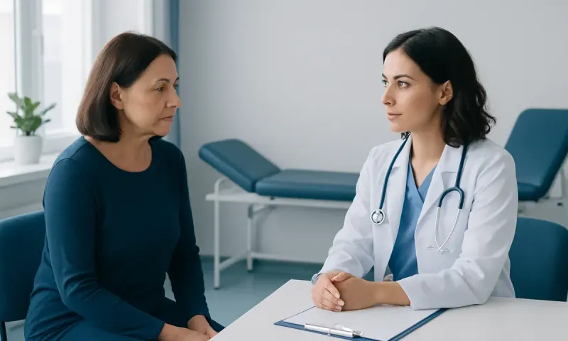 Doctor consulting with a patient in a medical examination room.