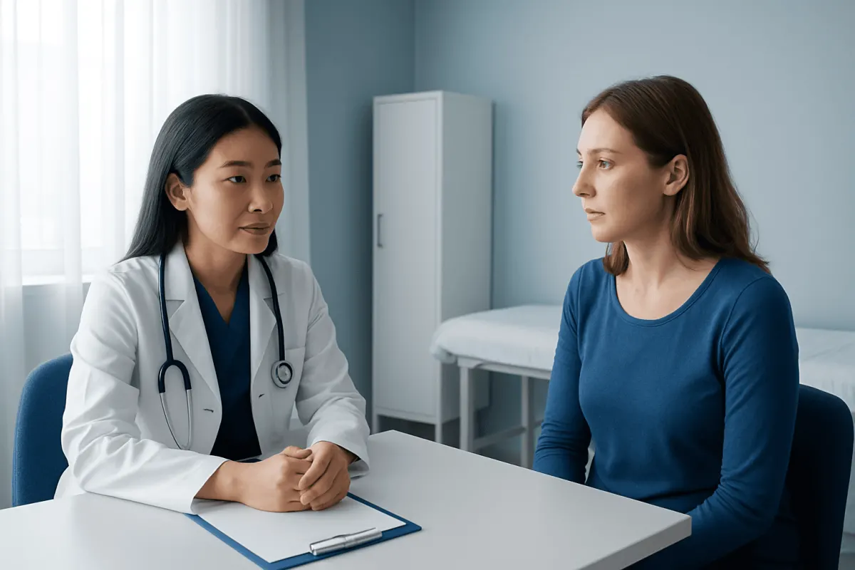 Doctor consulting a patient in a medical office setting.
