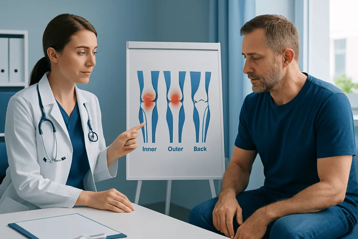 Inner, outer, and back knee pain — knee pain location chart