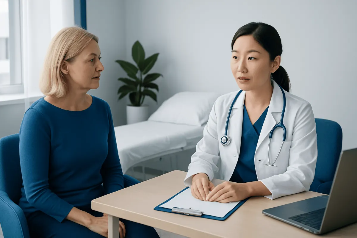 Doctor consulting with a patient in a medical office setting.