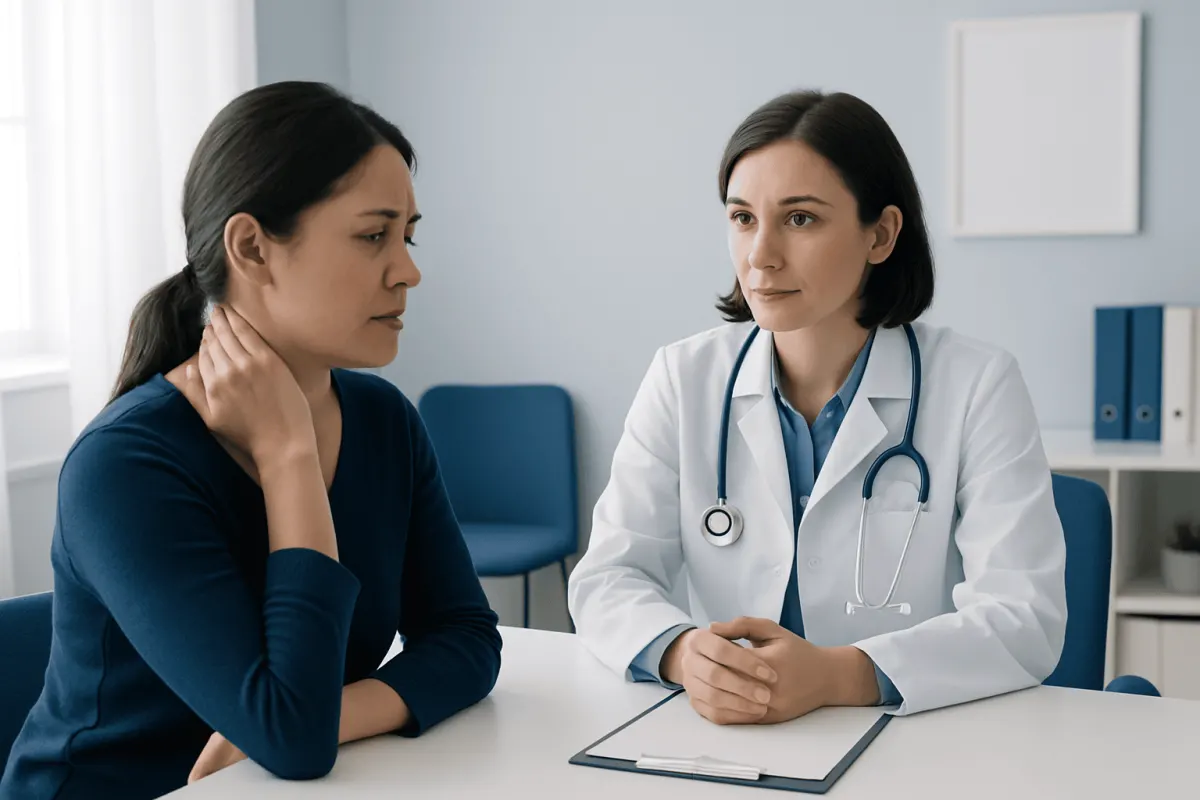 Doctor consulting a patient about cervical neck ablation side effects.