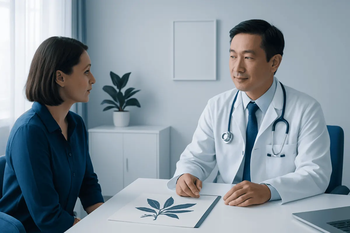 Doctor consulting with a patient in a modern medical office.