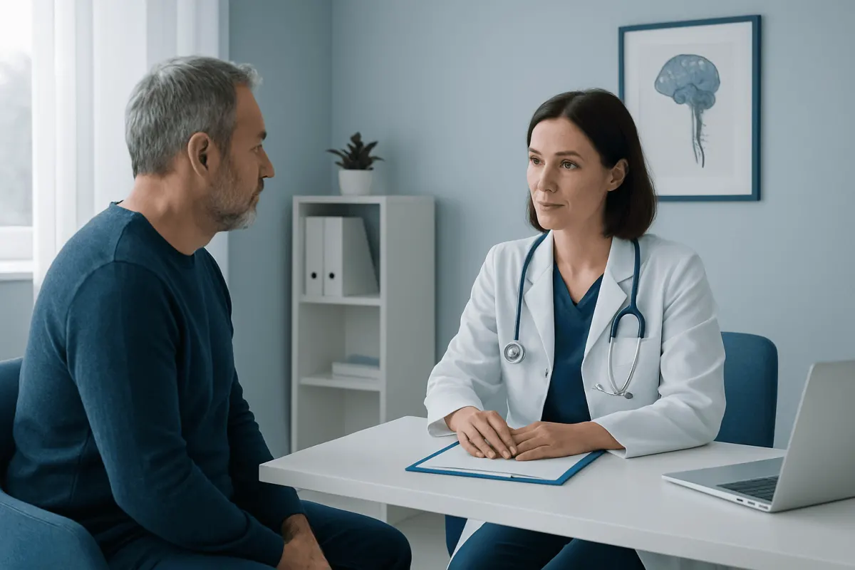 Doctor consulting with a patient in a medical office setting.