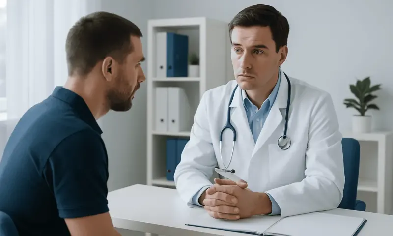 Doctor consulting with a patient in a medical office setting.