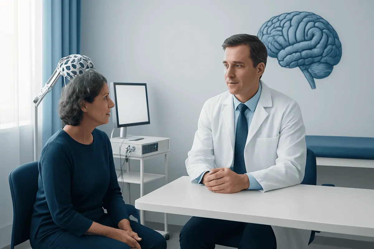 Doctor consulting with a patient in a neurology clinic at Acibadem Hospitals.