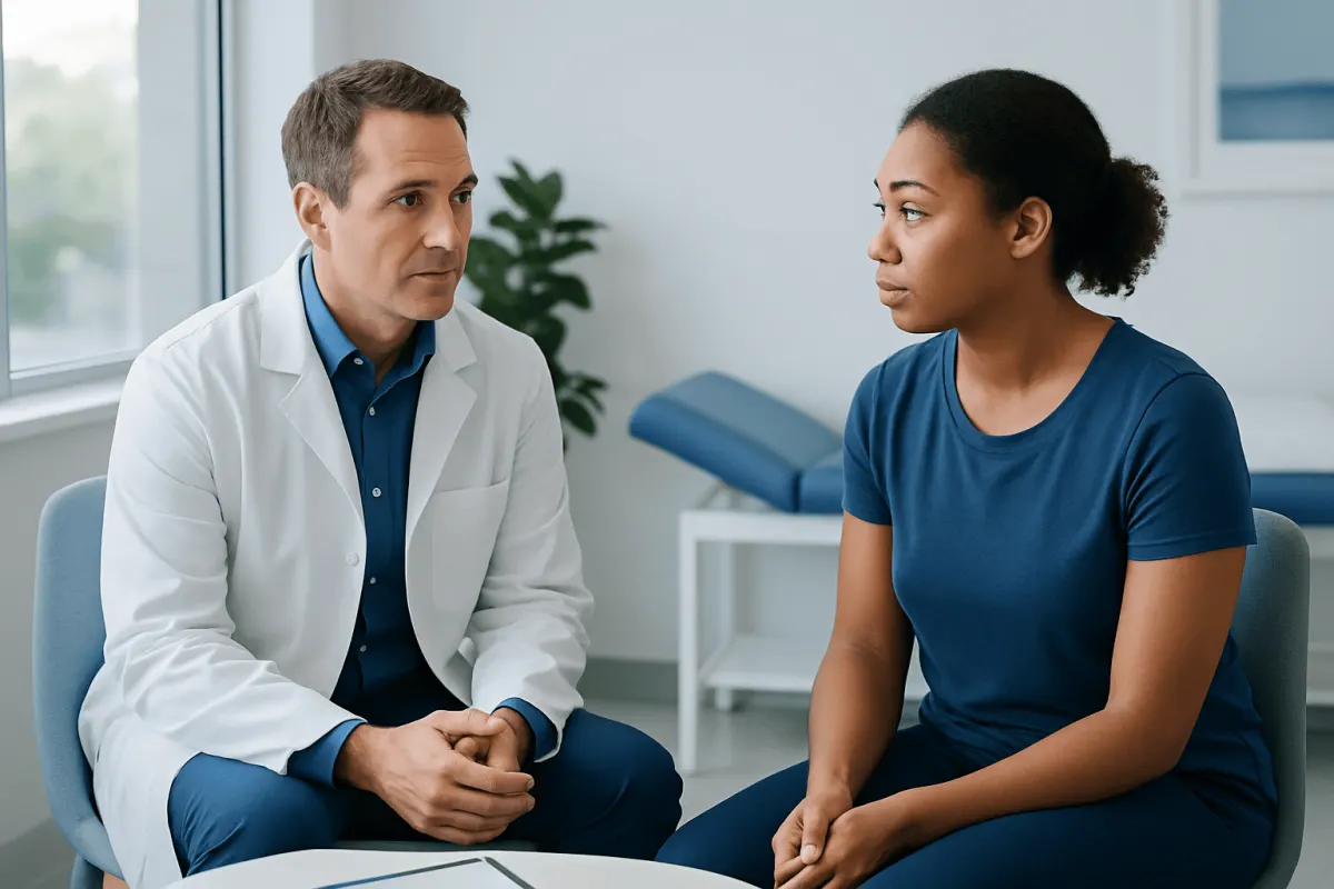 Doctor consulting with a patient in a medical office setting.