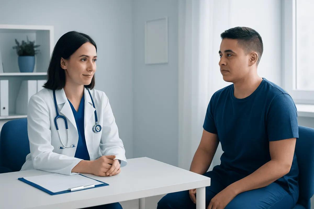 Doctor consulting with a patient in a medical office.