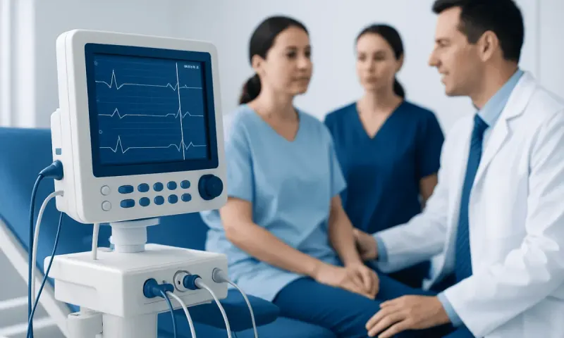 Medical team monitoring patient with ECG in hospital setting.