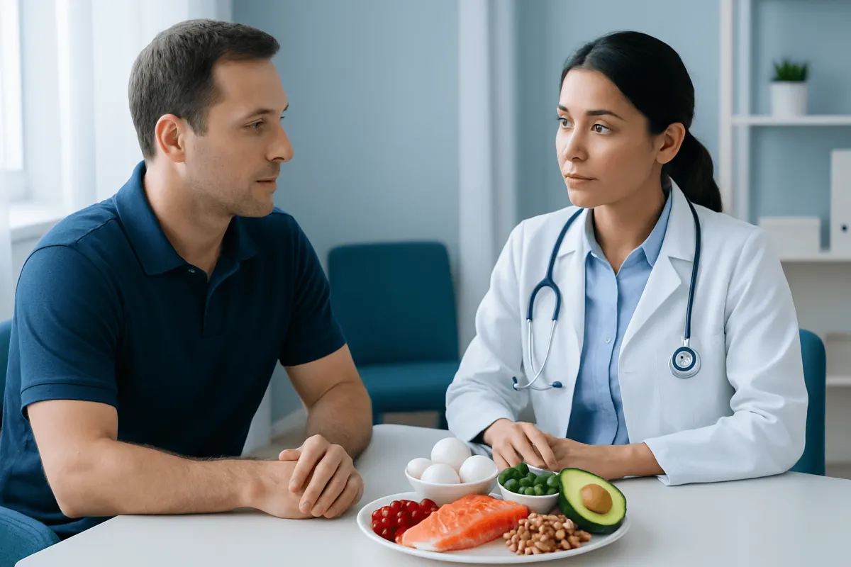 Doctor discussing diet with patient for testosterone health.