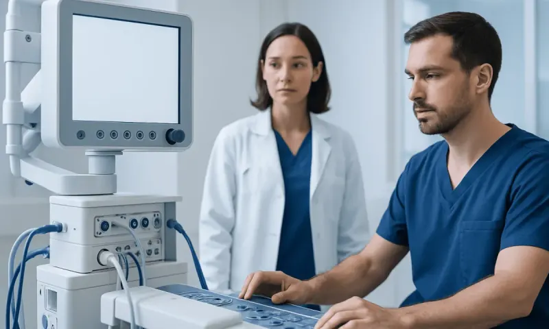 Medical professionals operating ultrasound equipment in a hospital setting.