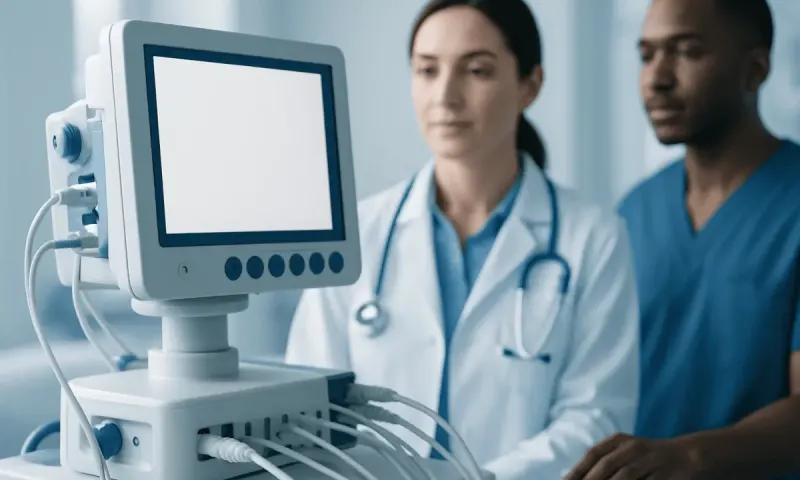 Medical professionals monitoring patient data on a hospital monitor.