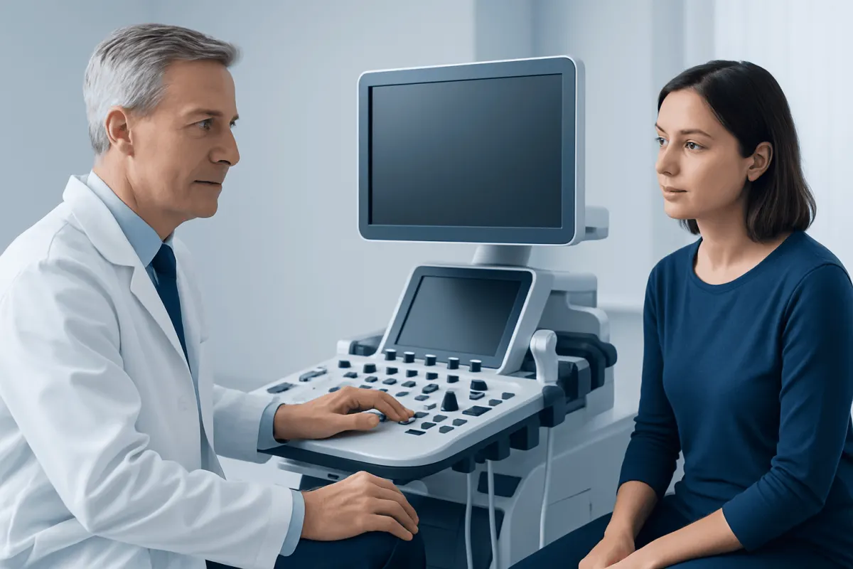 Doctor and patient during ultrasound examination at Acibadem Hospital.