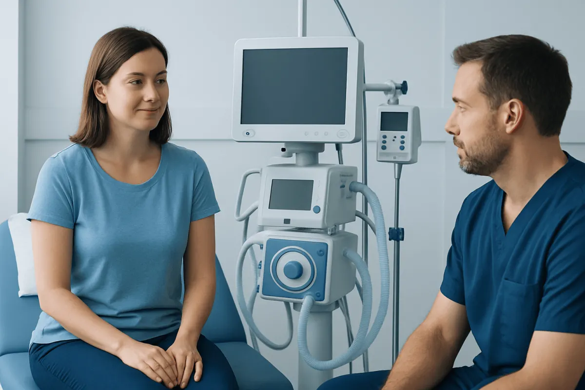 Doctor consulting a patient in a medical examination room at Acibadem Hospitals Group.