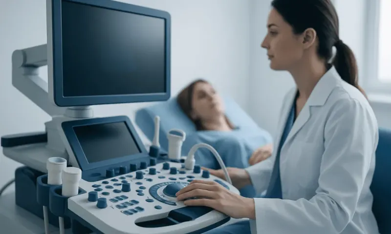 Medical professional performing an ultrasound on a patient in a hospital room.