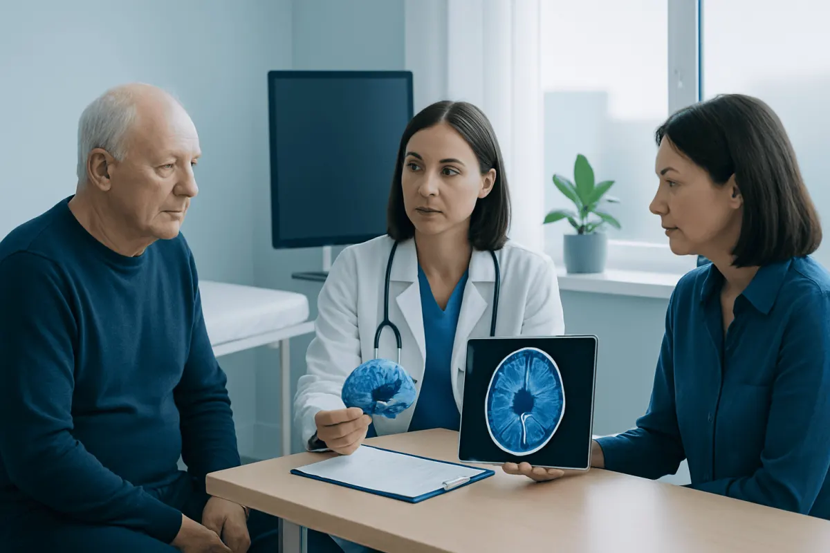 Medical consultation for brain health with doctors and patient in clinic.