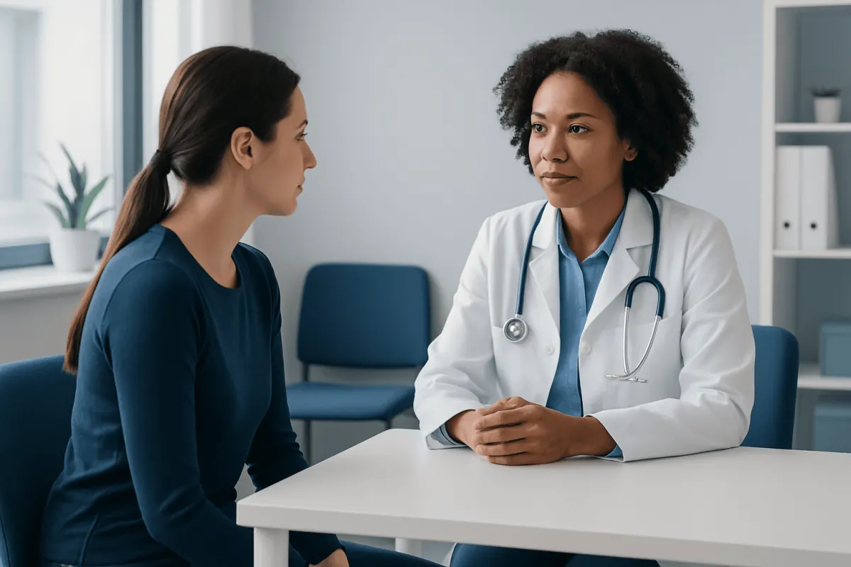 Doctor consulting with a patient in a medical office setting.