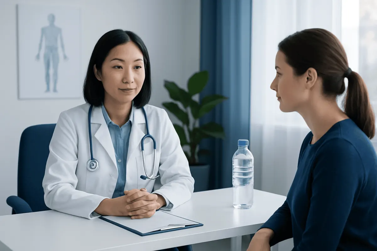 Doctor consulting with a patient in a medical office setting.