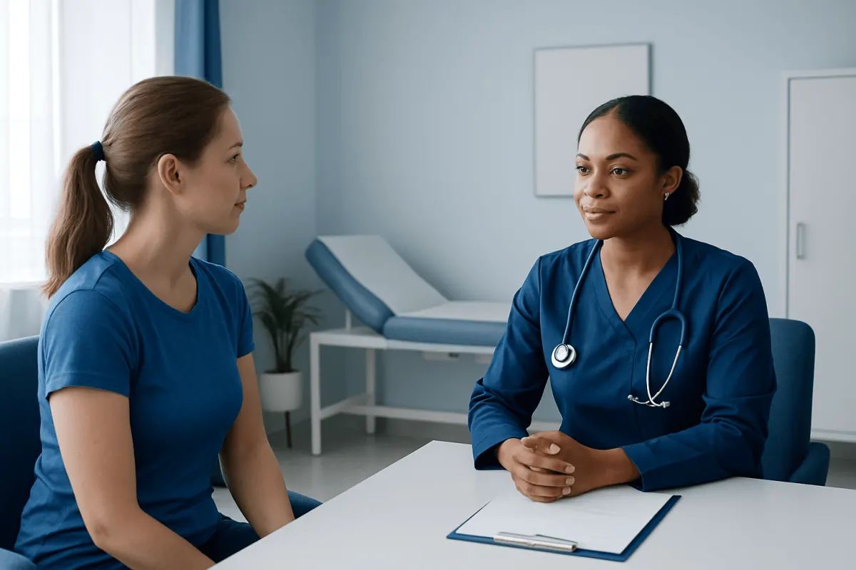 Doctor consulting with a patient in a medical office setting.
