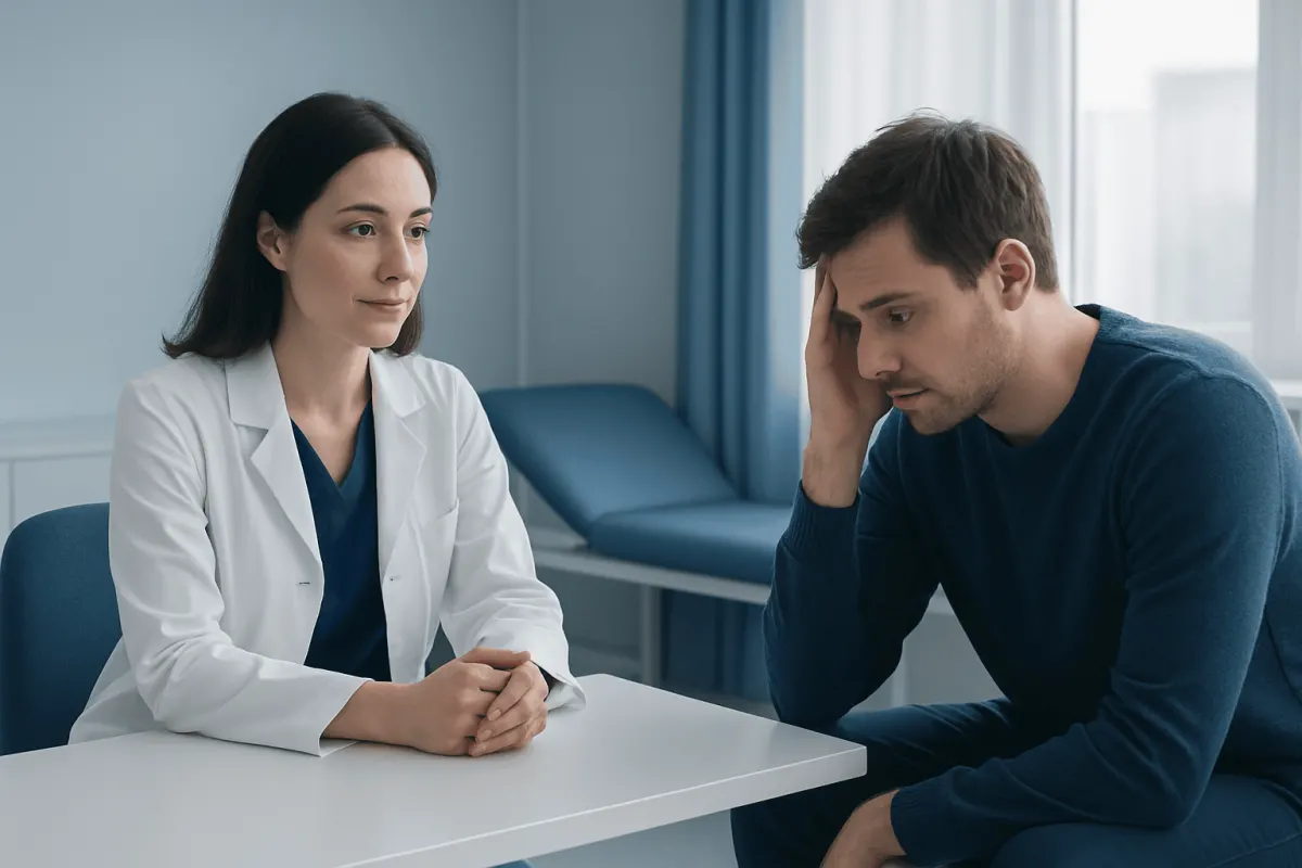 Doctor consulting with a patient in a medical office setting.
