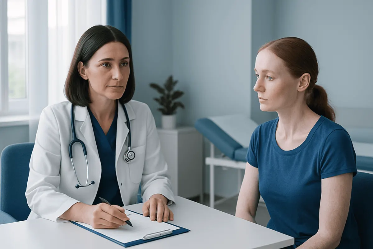 Doctor consulting with a patient in a medical office setting.