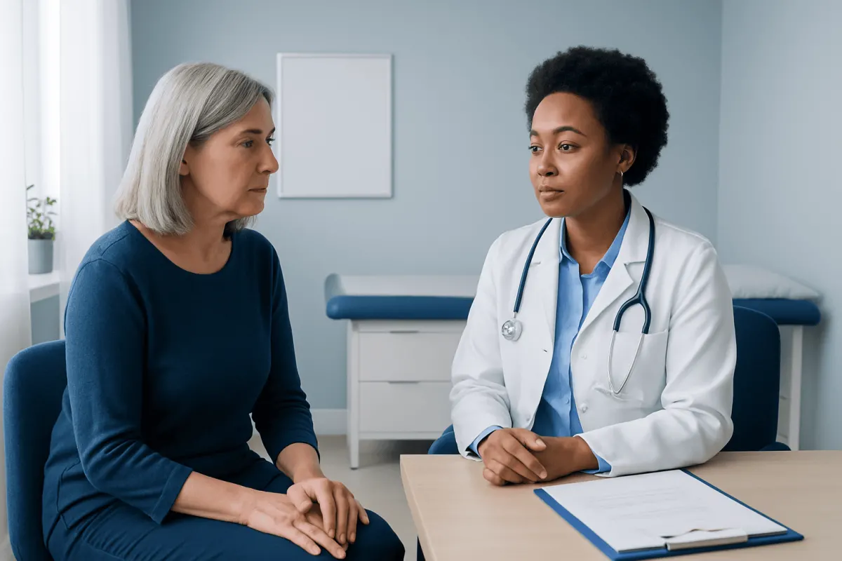 Doctor consulting with a patient in a medical office setting.