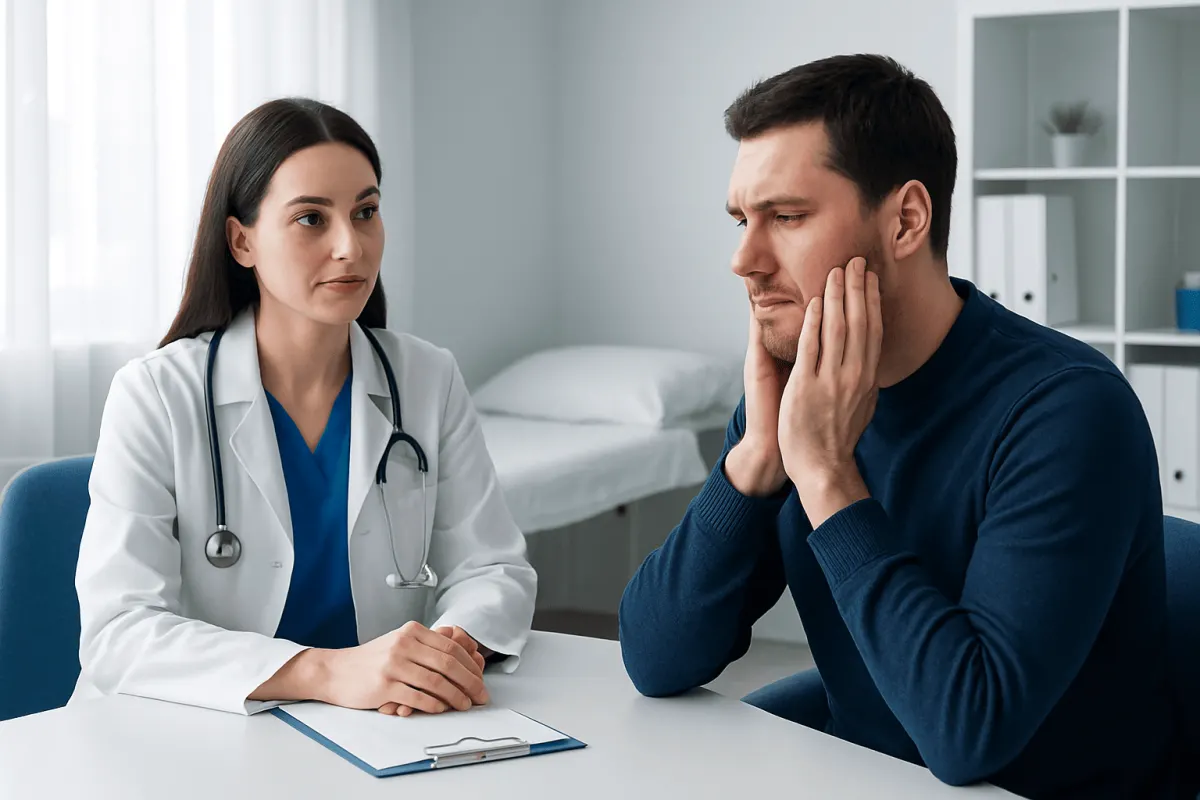 Doctor consulting with a patient about facial heat sensation causes.