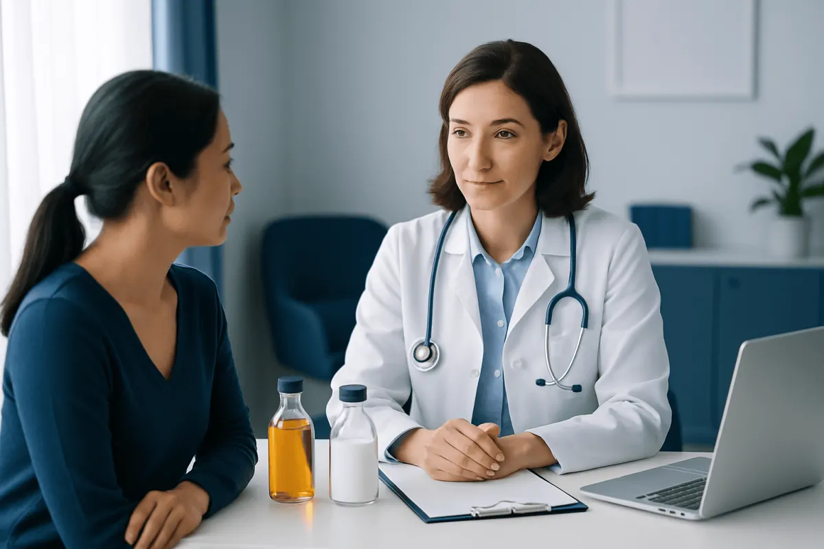 Doctor consulting with patient in a medical office setting.