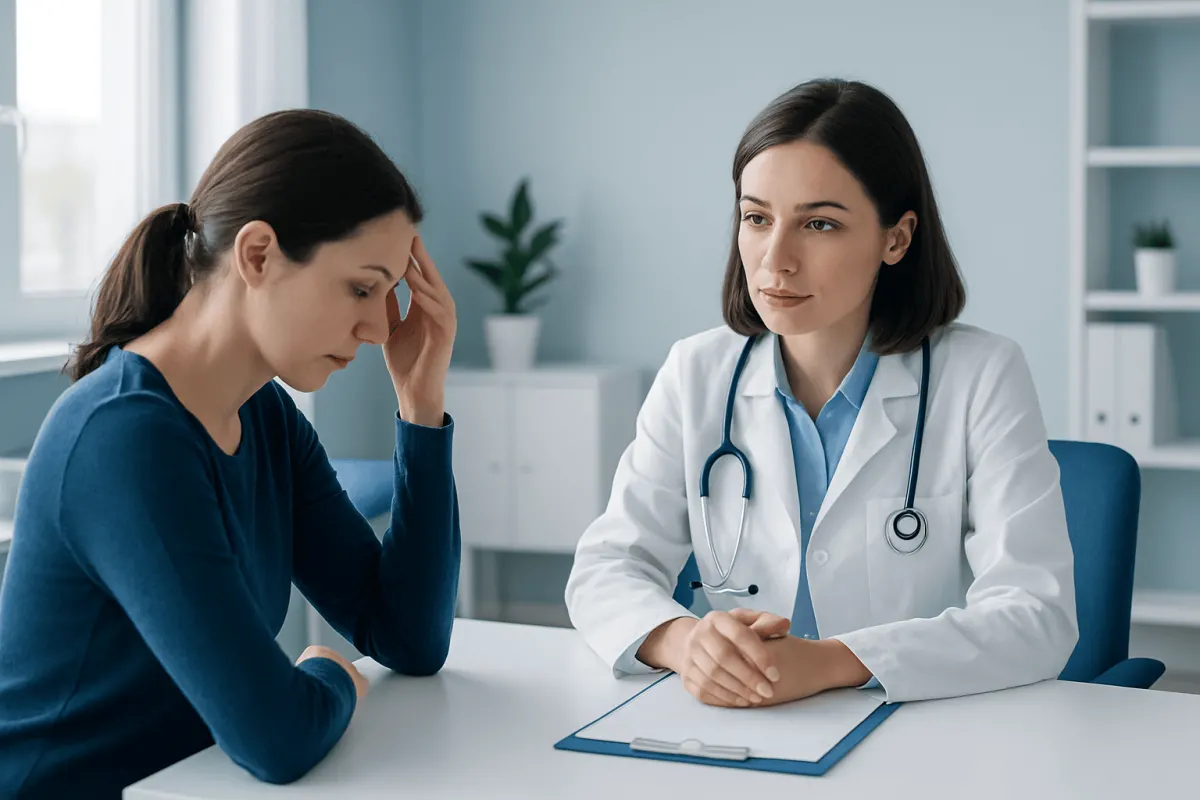 Doctor consulting with a patient in a medical office setting.