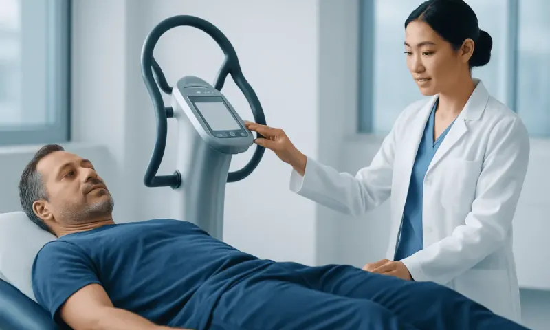 Patient undergoing vibration therapy in a modern medical facility.