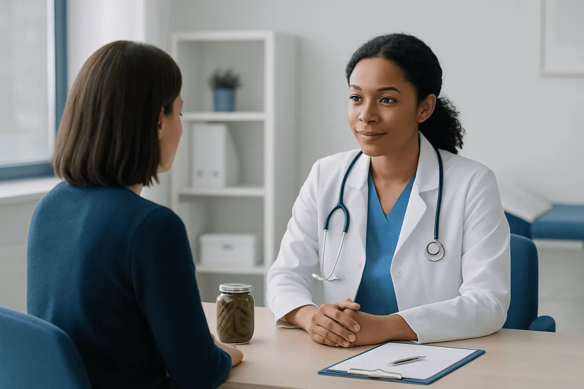 Doctor consulting with a patient in a medical office setting.
