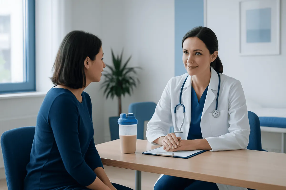 Doctor consulting with a patient in a medical office setting.