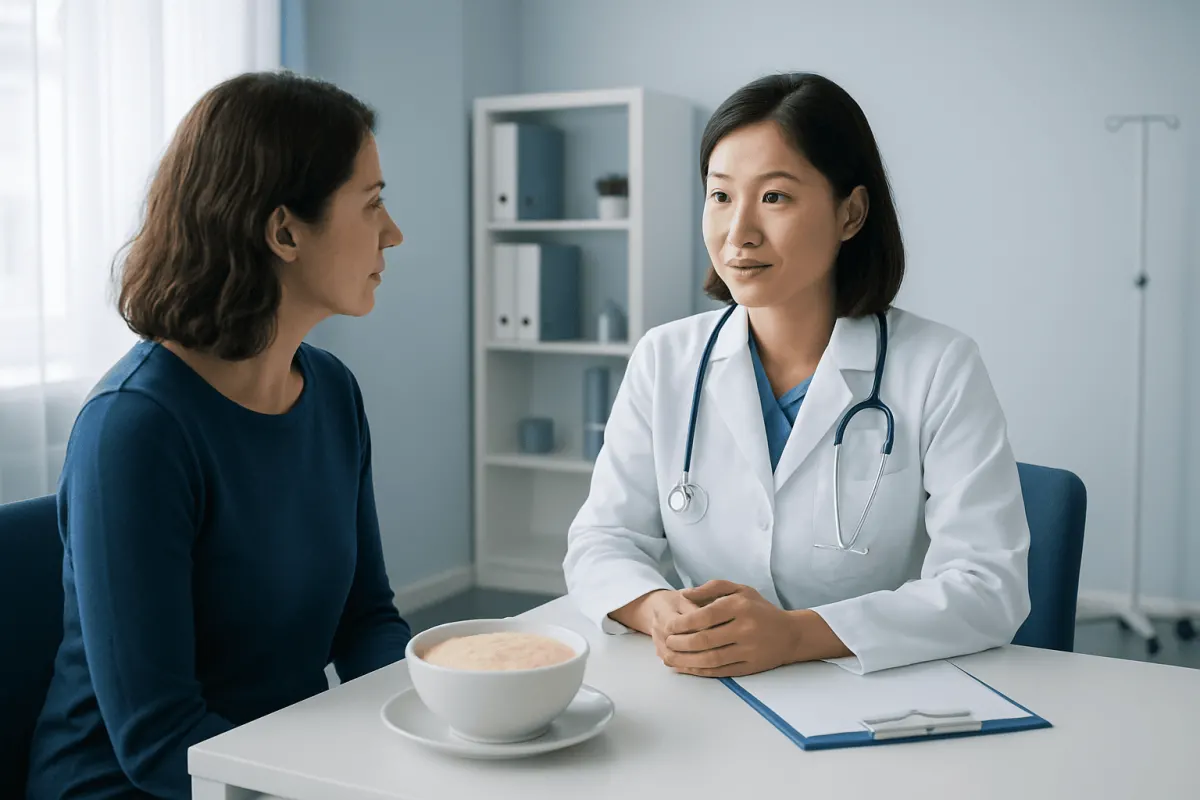 Doctor consulting with a patient in a medical office setting.