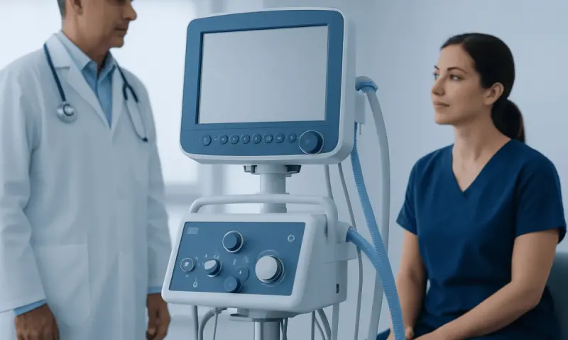 Medical professionals with ultrasound machine in hospital setting.