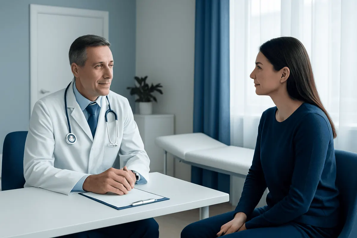 Doctor consulting with a patient in a medical office.