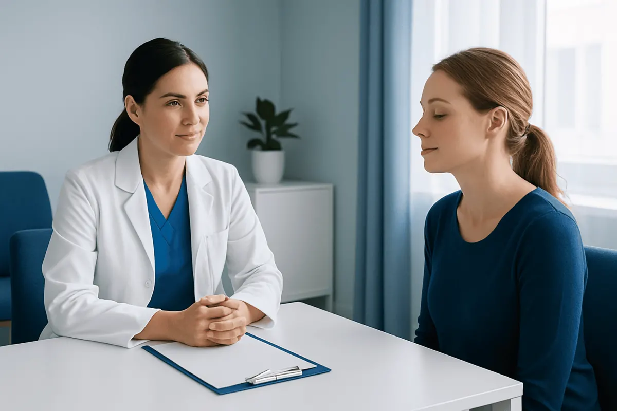 Doctor consulting with a patient in a modern clinic setting.