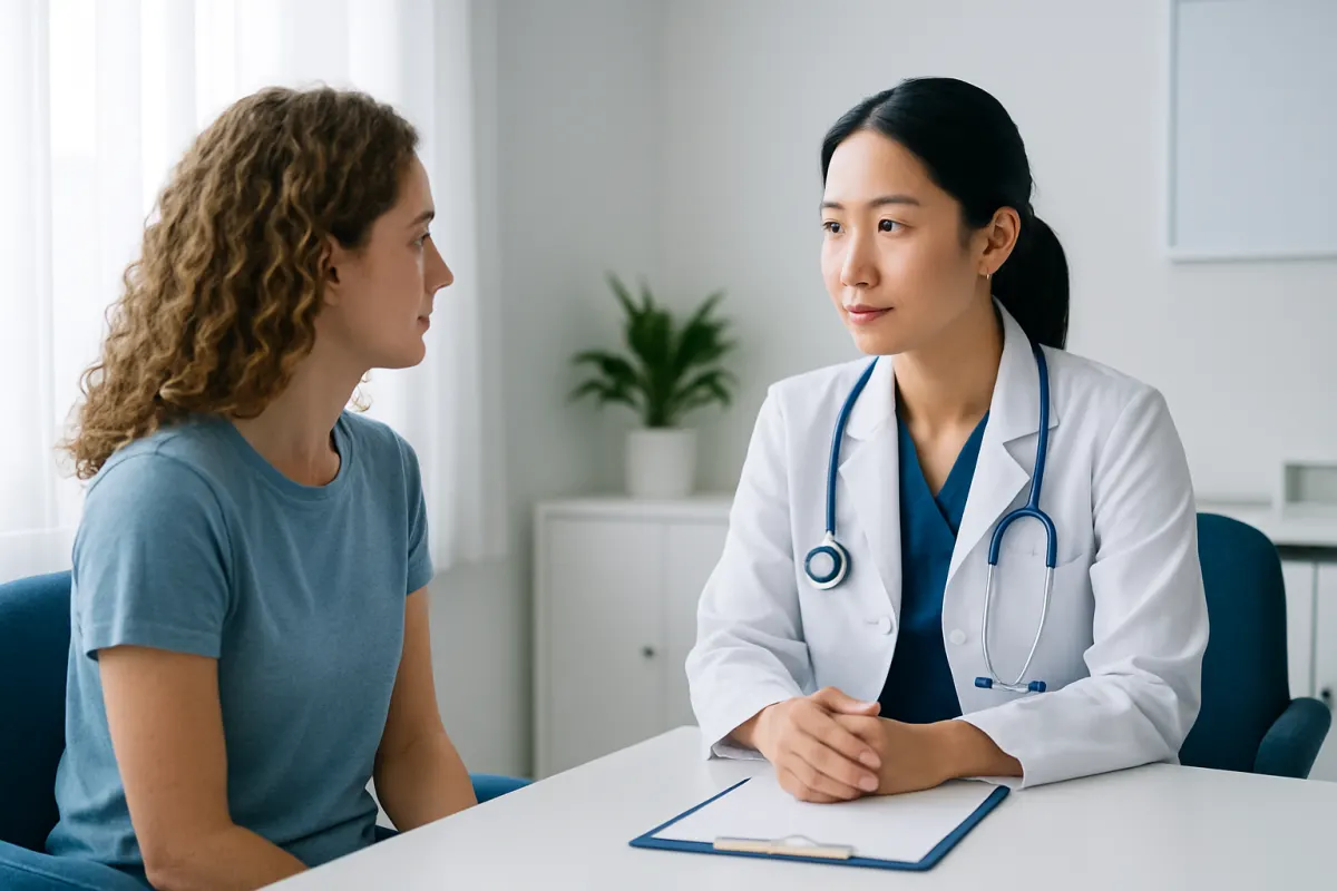 Doctor consulting with a patient in a medical office at Acibadem Hospitals Group.