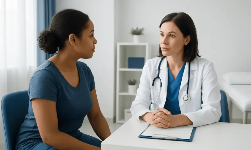 Doctor consulting with a patient in a modern medical office.