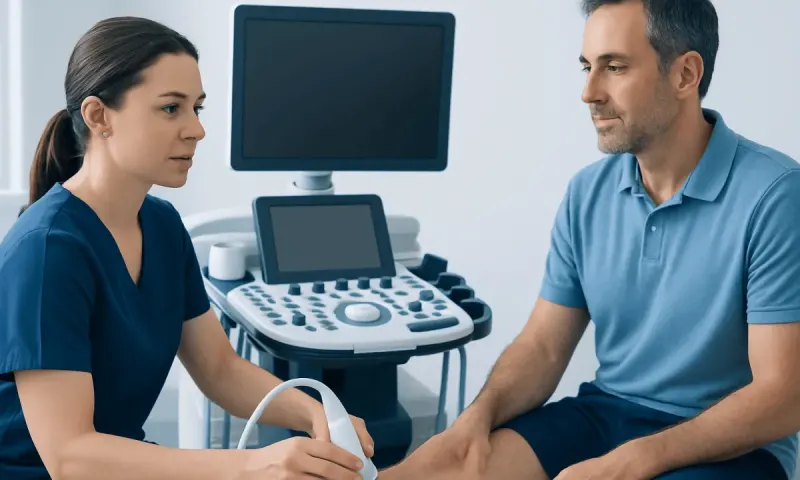 Doctor performing PTTD treatment consultation with patient in clinic.