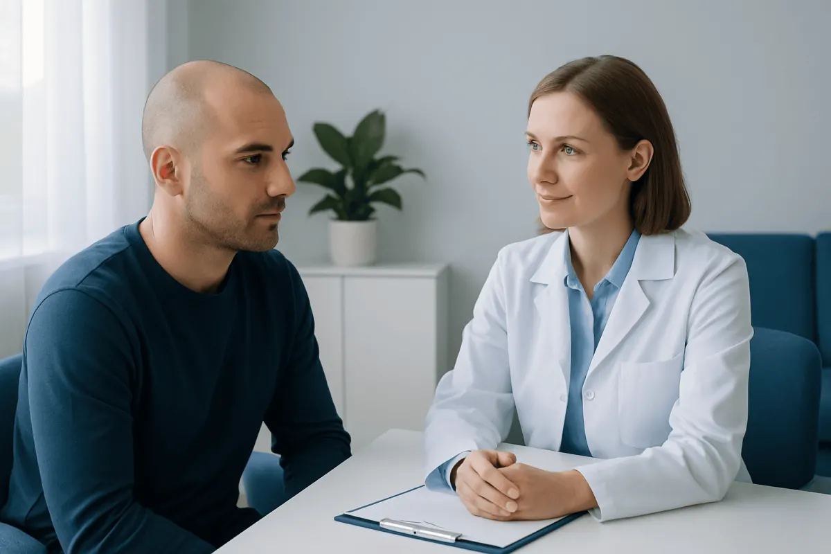 Doctor consulting with patient in a medical office setting.