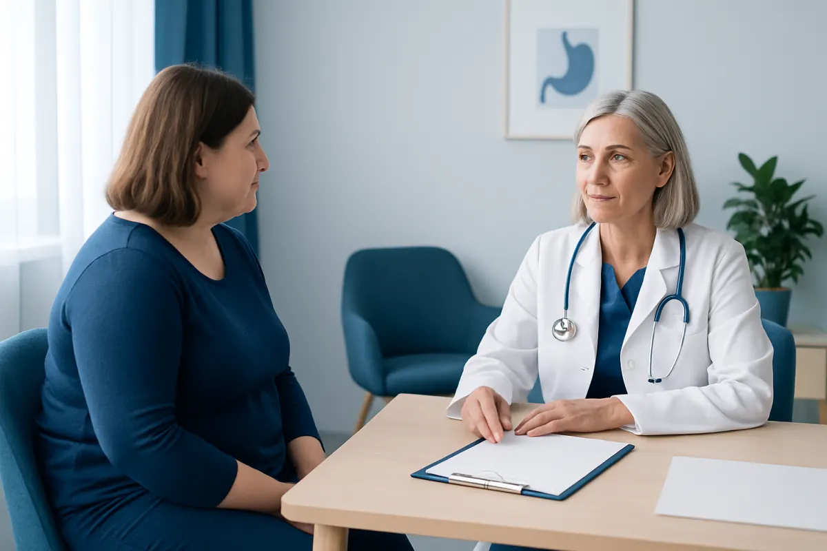 Doctor consulting with a patient in a medical office setting.