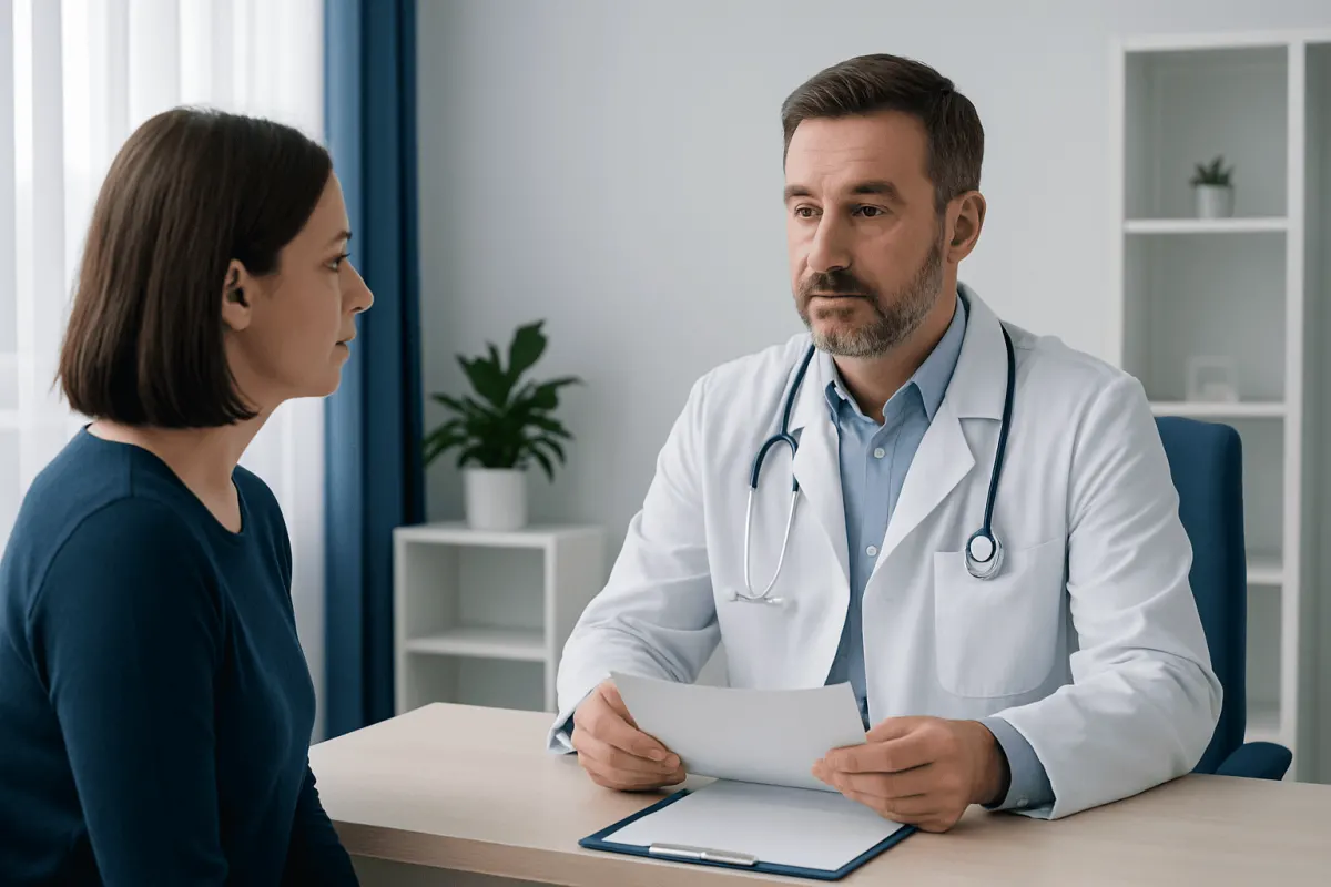 Doctor consulting with a patient in a medical office setting.