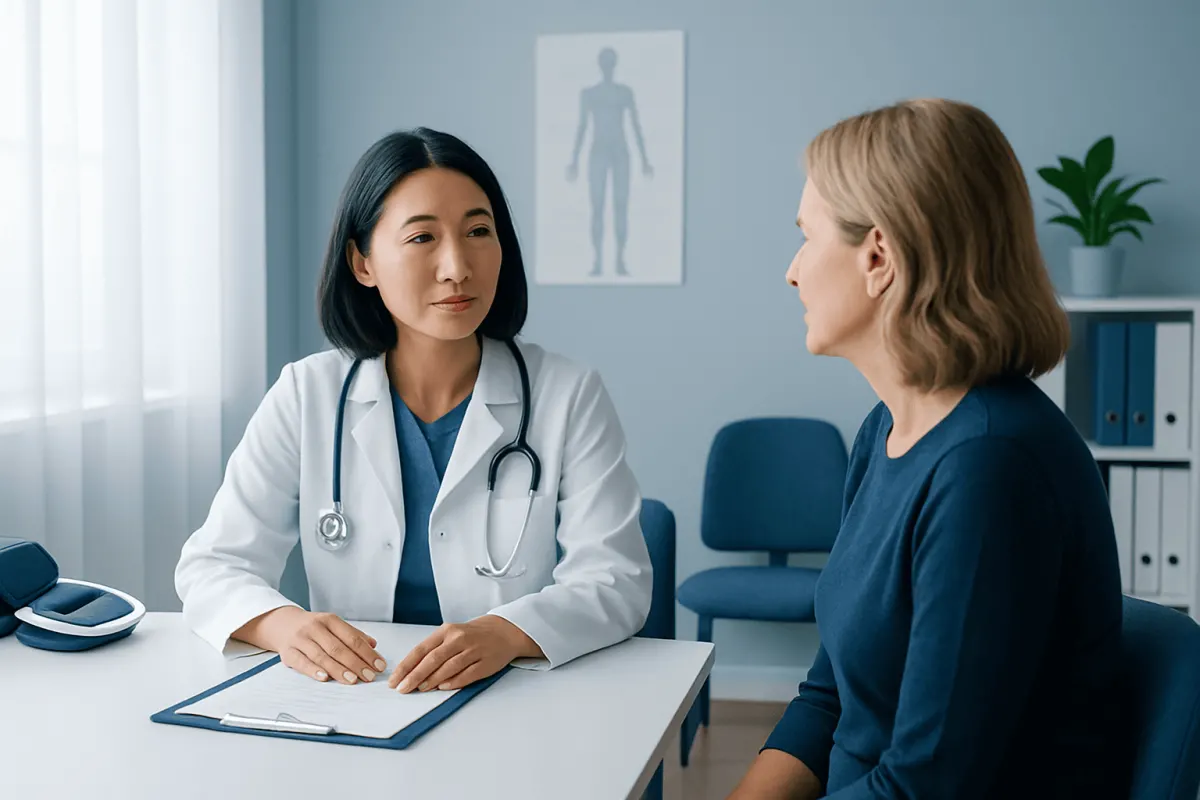 Doctor consulting with a patient in a medical office setting.