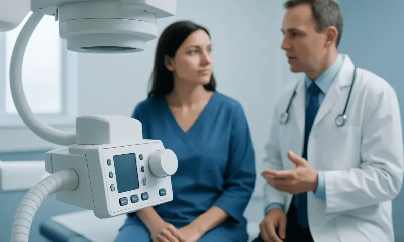 Doctor explaining medical procedure to a patient in a hospital room.