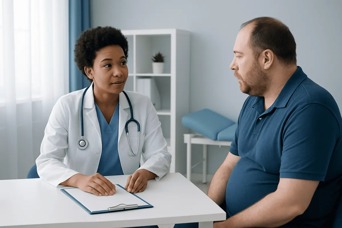 Doctor consulting with a patient in a medical office setting.