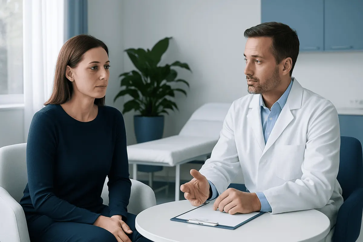 Doctor consulting with a patient in a medical office at Acibadem Hospitals Group.