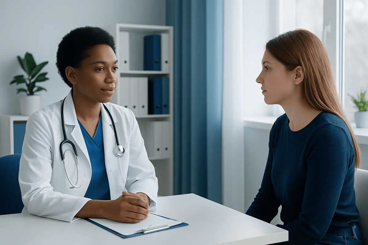 Doctor consulting with a patient in a medical office setting.